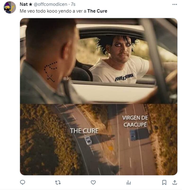 Memes que usuarios de redes sociales compartieron sobre el concierto de The Cure que se realizará el 7 de diciembre en el anfiteatro José Asunción Flores de San Bernardino, un día antes de las festividades de la Virgencita de Caacupé.
