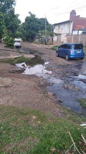 El caño roto de la Essap deja un pésimo panorama sobre la calle Joel Estigarribia esquina Panchito López. (gentileza).