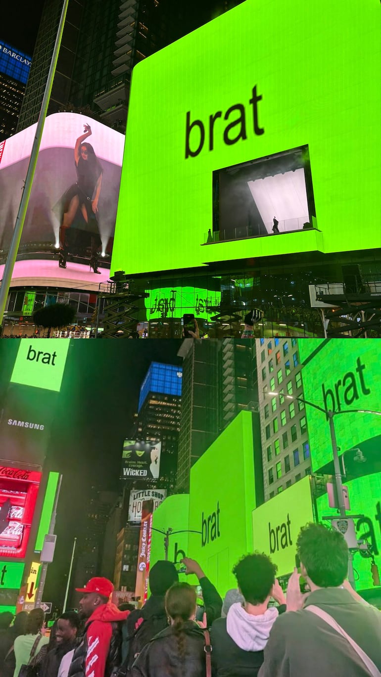 Imágenes que registran parte del show de Charli XCX en el Times Square, donde convocó a miles de personas para disfrutar de las canciones de su álbum "brat".