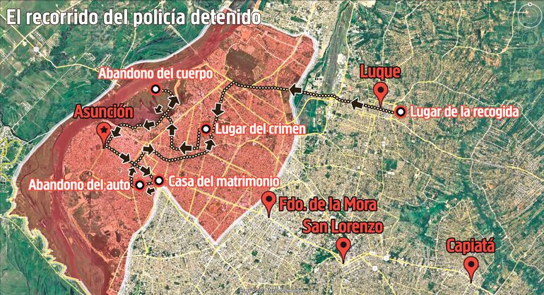 Recorrido hecho por el policía Oliver Daniel Lezcano.