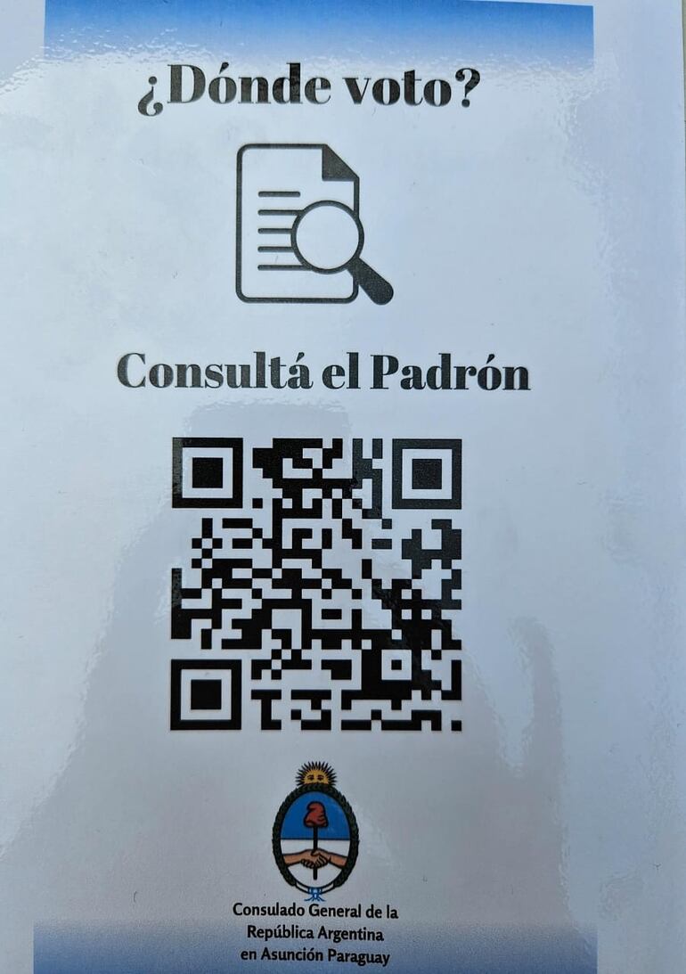 Código QR para consultar el padrón de votación en las elecciones presidenciales de Argentina en Paraguay.