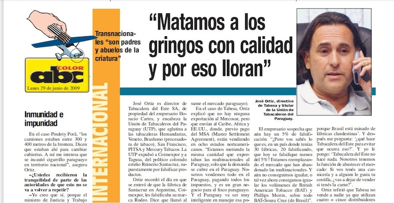 Entrevista a José Ortiz, de Tabesa, sobre el contrabando de cigarrillos, el 29 de junio del 2009.