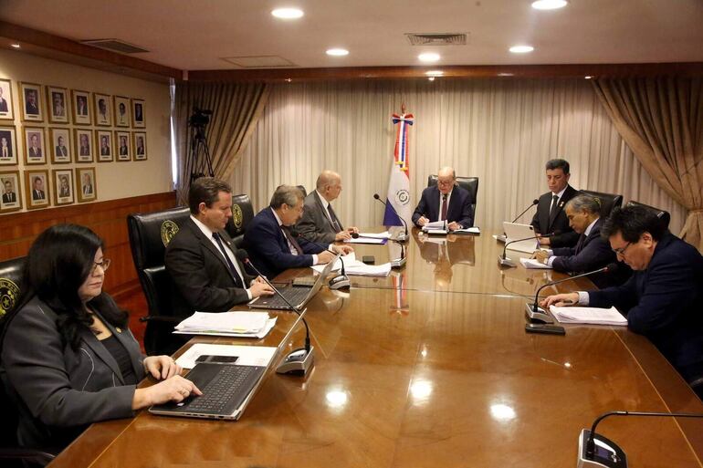 Sesión plenaria de la Corte Suprema de Justicia de hoy, en la que el único ausente fue el ministro César Garay.