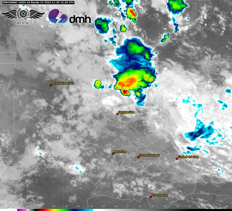 Núcleos de tormentas sobre el territorio nacional.