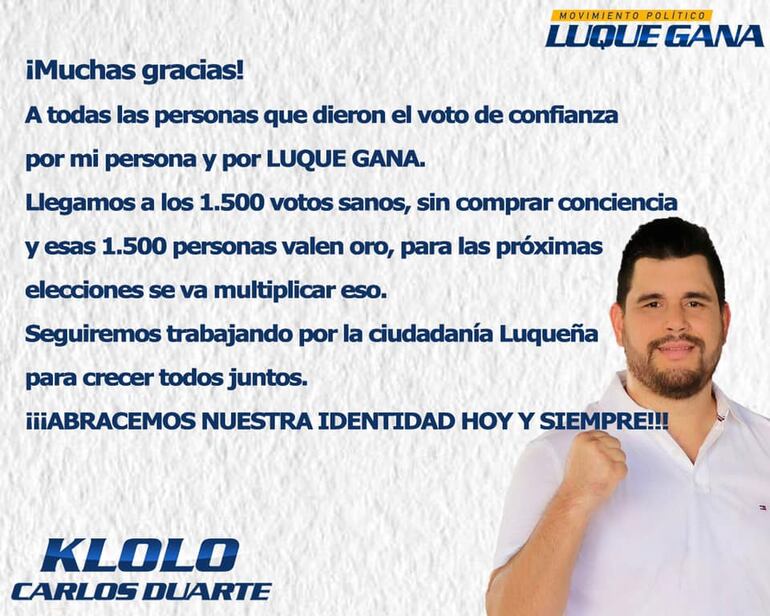 Carlos "Klolo" Duarte buscó ser concejal de Luque.