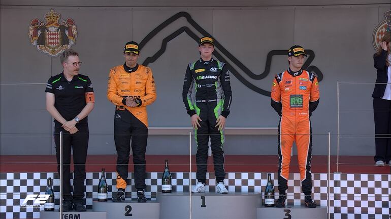 Taylor Barnard (1), compañero de Joshua Duerksen en el PHM AIX Racing, fue el ganador de la carrera sprint en Mónaco, la quinta fecha de la Fórmula 2 de la FIA 2024.