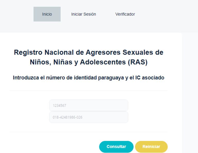 La Corte Suprema de Justicia (CSJ) habilitó la plataforma web del Registro Nacional de Agresores Sexuales de Niños, Niñas y Adolescentes (RAS) para acceder al certificado de no estar inscripto.