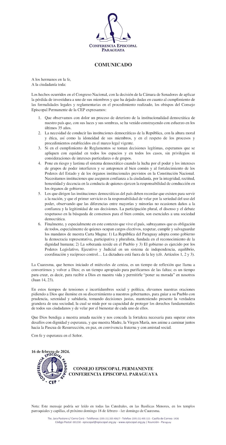 Comunicado de la CEP.