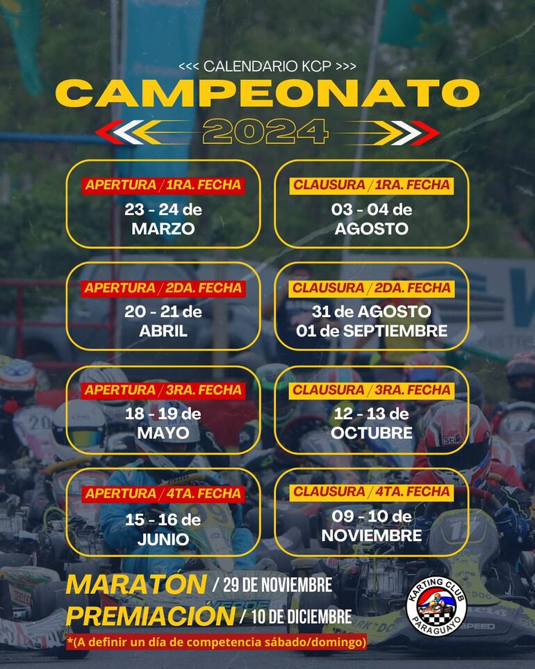 Detalles del Calendario Oficial 2024 del Campeonato Nacional de Karting.