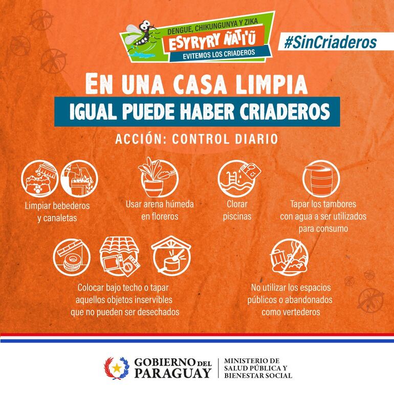 Instructivo para una limpieza efectiva de las casas con la eliminación de criaderos de mosquitos. (Fuente: Ministerio de Salud Pública).