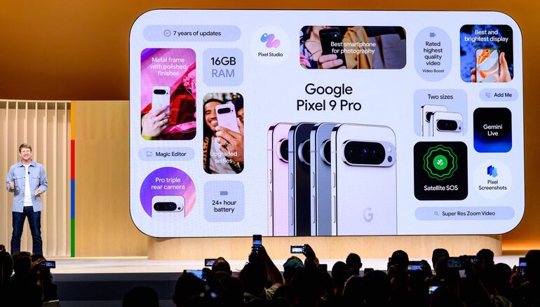 Brian Rakowski, Google vice president of Product Management for Pixel phones and accessories, speaks during the Made By Google event at Google's Bay View campus in Mountain View, California, on August 13, 2024. Google announced new Pixel phones, watches and AI technology. (Photo by Josh Edelson / AFP)