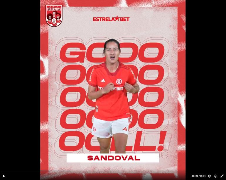 Fabiola Sandoval marcó un gol para Internacional de Brasil.