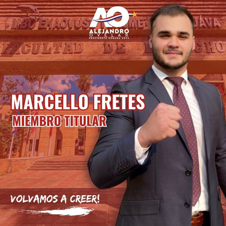 Afiche de postulación de Marcello Fretes como miembro titular del CEDUNA.