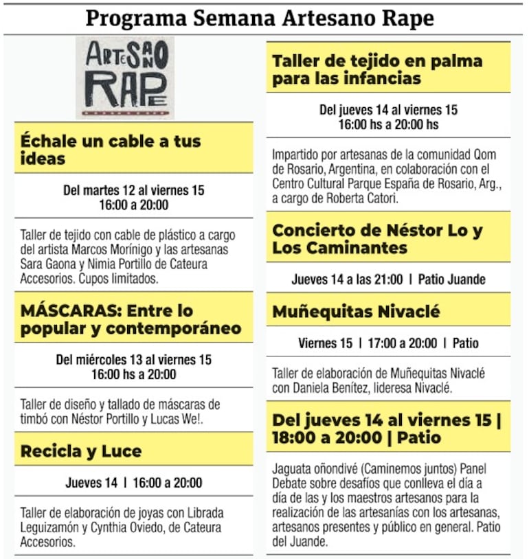 Actividades de la Semana Artesano Rape.