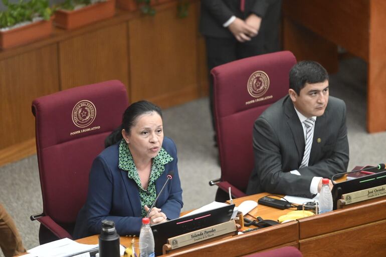 Yolanda Paredes y José Oviedo, en la sesión extra de la Cámara de Senadores.