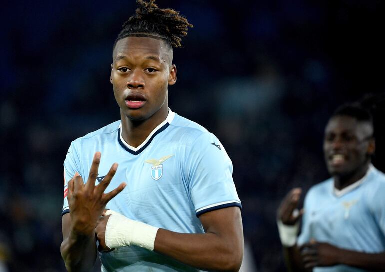 Rome (Italy), 05/12/2024.- SS Lazio's Tijjani Noslin celebrates after scoring the 3-1 goal during the Italian Cup round of 16 soccer match between SS Lazio and SSC Napoli at the Olimpico stadium in Rome, Italy, 05 December 2024. (Italia, Roma) EFE/EPA/ETTORE FERRARI
