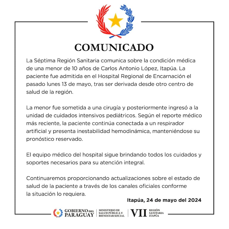 Comunicado del Hospital Regional de Encarnación