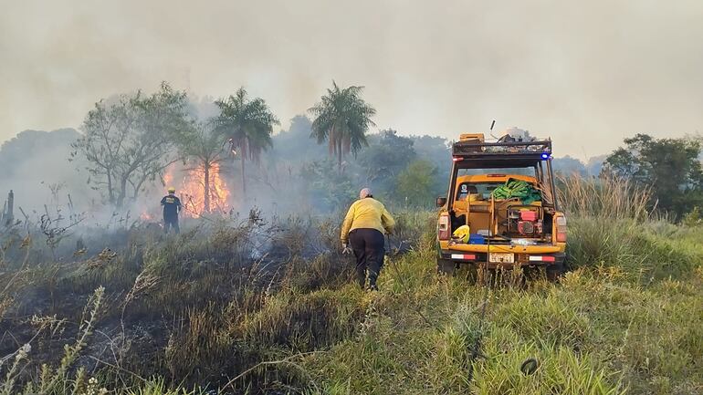 Bomberos trabajan para controlar un incendio en Santaní.