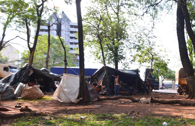 Los adictos ocupan el paseo central entre la avenida Monseñor Rodríguez y la ruta PY02.