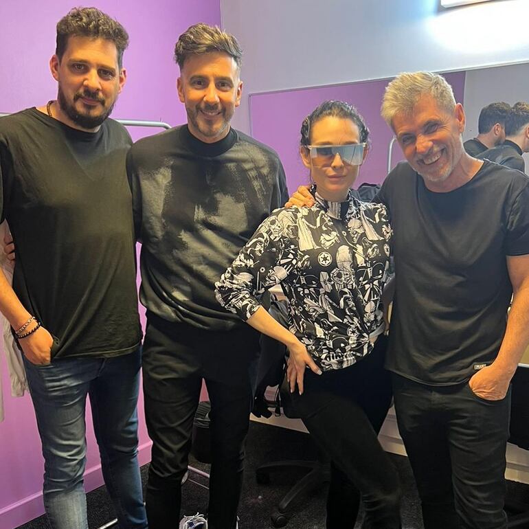 Lali González junto a Fede Hoppe y el Chato Prada, antes de debutar en la pista de América TV. (Instagram/Lali González)