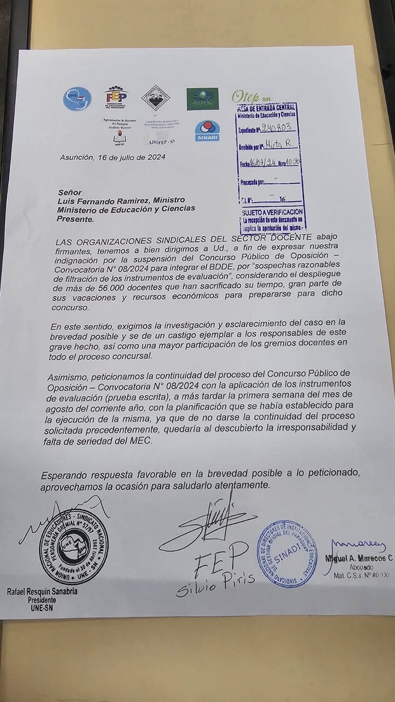 La nota de los docentes sindicalistas tras la suspensión de los exámenes.