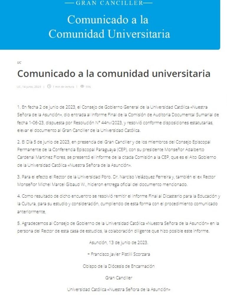 Confuso comunicado de la Universidad Católica ni siquiera menciona el nombre de Cristian Kriskovich.