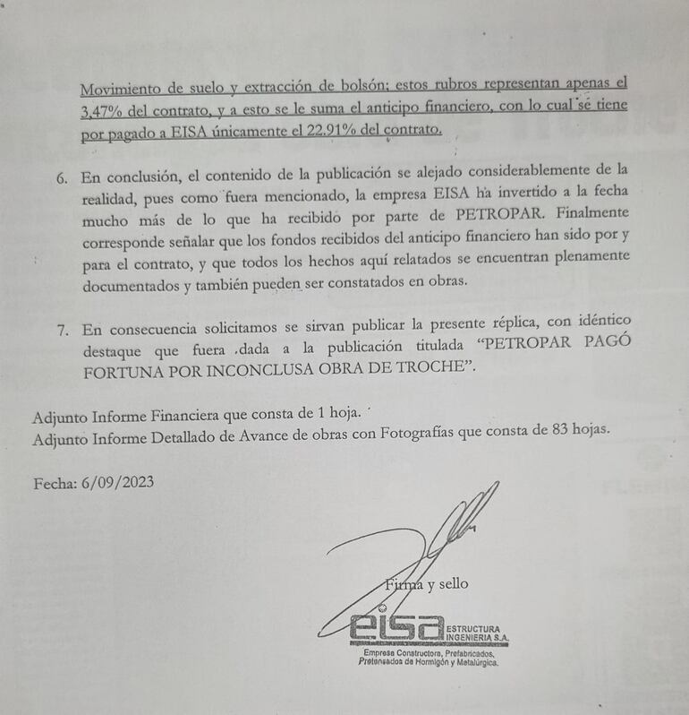 Carta de EISA a ABC