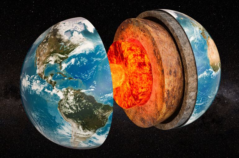 Estructura del planeta Tierra en 3D, imagen ilustrativa.