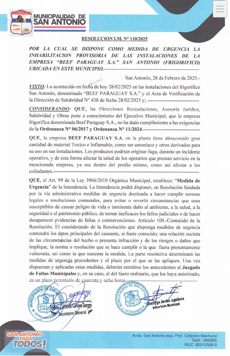 Comunicado de la Municipalidad de San Antonio sobre fuga de amoníaco en planta del frigorífico Minerva Foods. (Parte 1)