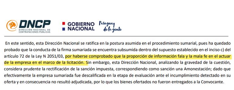 Mala fe de Siemi SRL, comprobada por la DNCP.