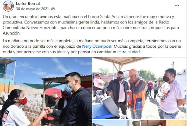 Luifer Bernal en campaña con Nery Ocampos, quien hoy ocupa el puesto de "director de  Seguridad" en la Essap.