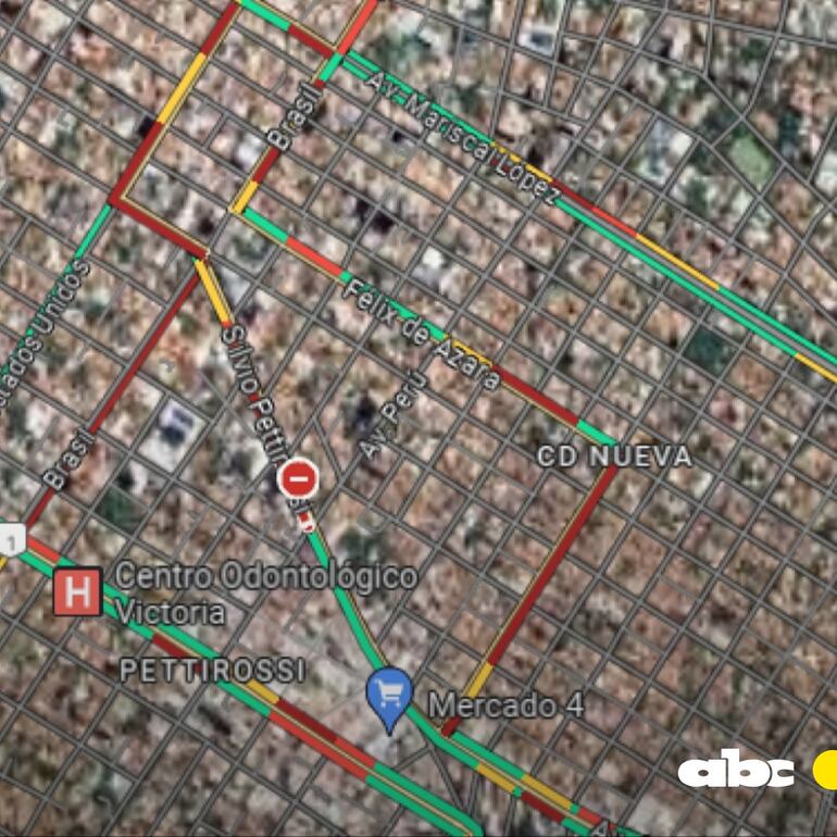 Vista satelital del tránsito en Ciudad Nueva, en zona donde hubo una manifestación.