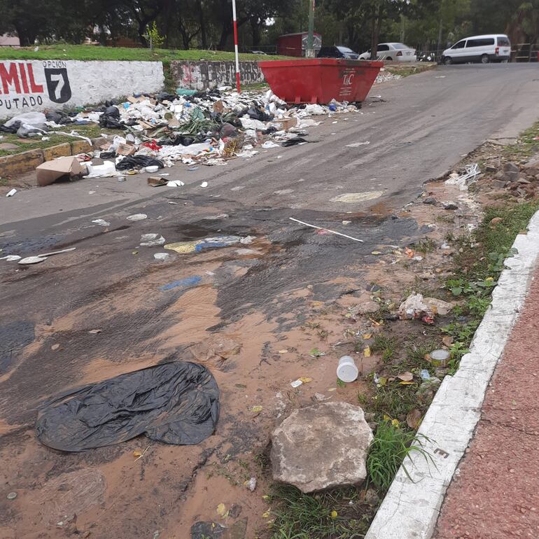 Una alfombra de basura cubre la calle entre las plazas contiguas al Congreso Nacional.