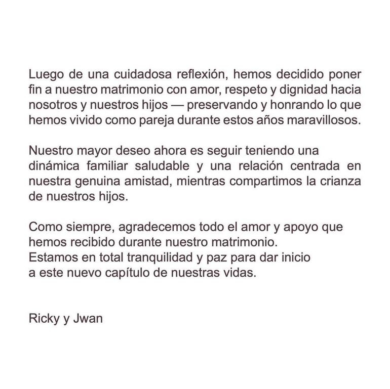 Comunicado de Ricky Martin