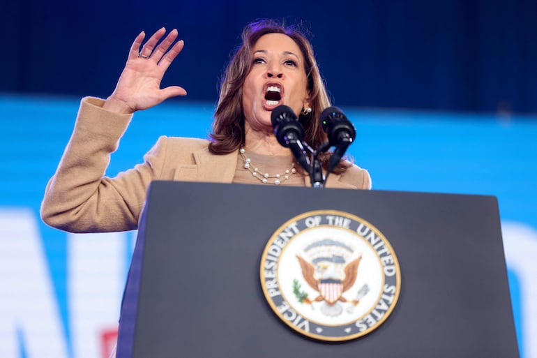 La vicepresidenta Kamala Harris durante un acto de campaña el sábado en Charlotte, Carolina del Norte.
