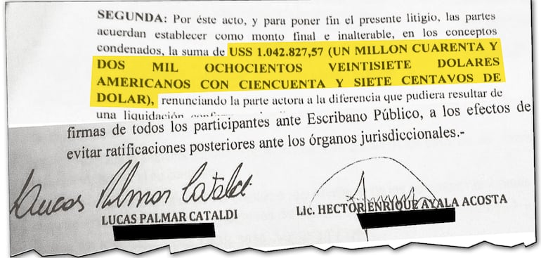 Parte de lo que dice el acuerdo firmado por la aguatera estatal para pagar US$ 1.042.827.