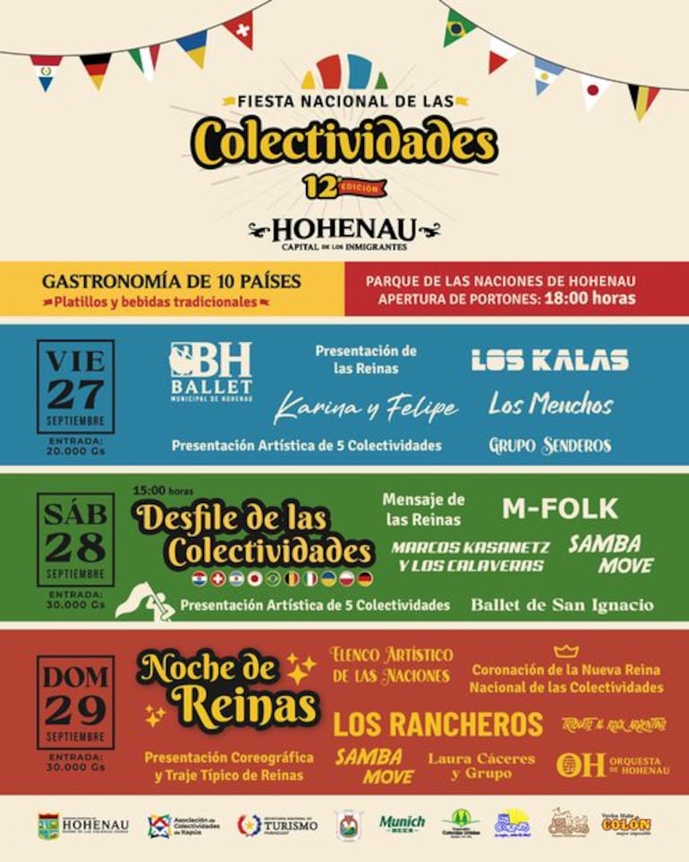 Programa de eventos durante la 12 edición de la Fiesta Nacional de las Colectividades, en Hohenau.