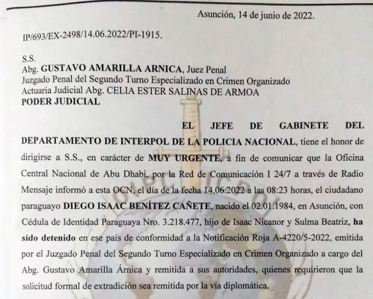 Detalles de la comunicación oficial, enviada ayer por la Policía.