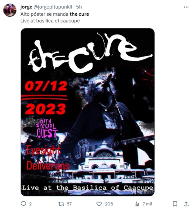 Memes que usuarios de redes sociales compartieron sobre el concierto de The Cure que se realizará el 7 de diciembre en el anfiteatro José Asunción Flores de San Bernardino, un día antes de las festividades de la Virgencita de Caacupé.