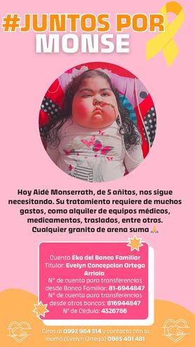 La familia de Aidee Monserrath necesita ayuda de la ciudadanía para solventar los gastos del tratamiento de la nena que tiene cáncer.