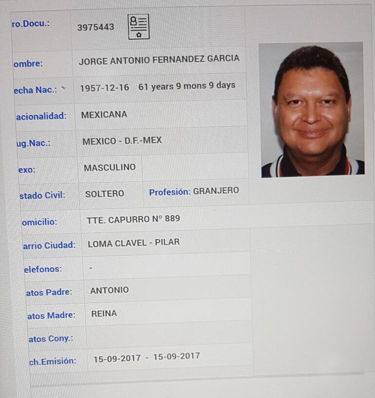 Jorge Antonio Fernández García, el "empresario" mexicano consiguió cédula paraguaya inclusive.