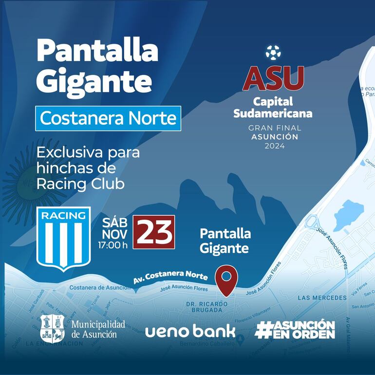 La pantalla gigante para los hinchas de Racing estará en la Costanera Norte