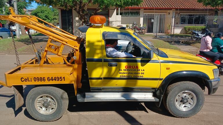 La grúa que estará operando en Coronel Oviedo.