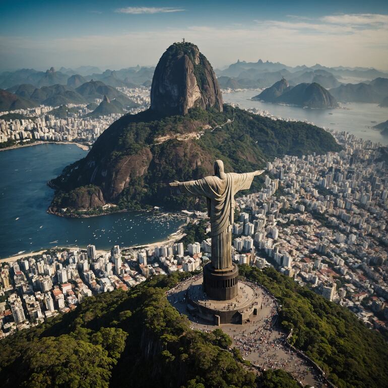 Vista aérea del Cristo Redentor y Río de Janeiro.