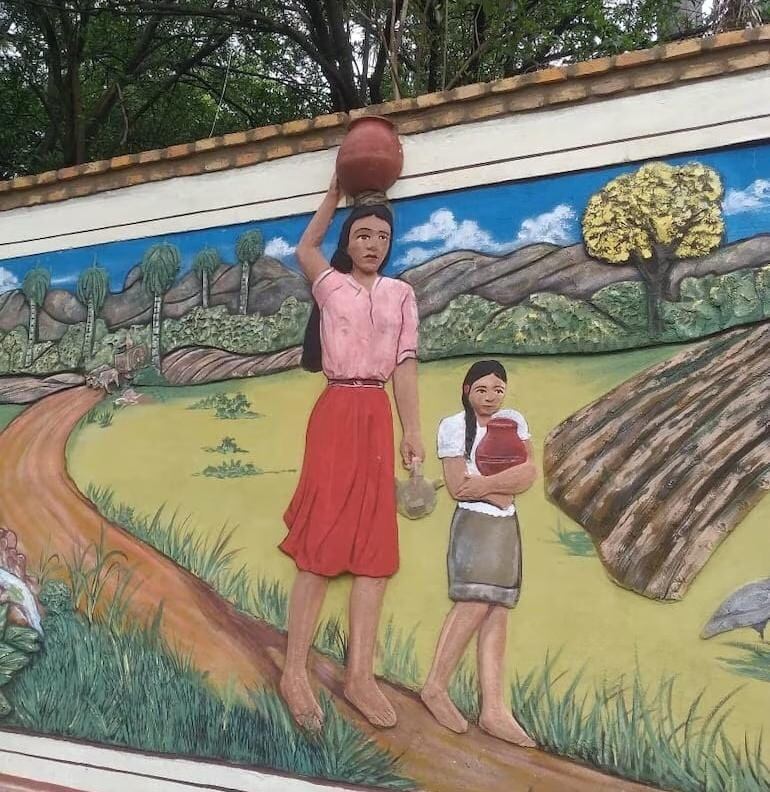 En esta obra se puede ver a las artesanas sosteniendo el tradicional cántaro de barro.