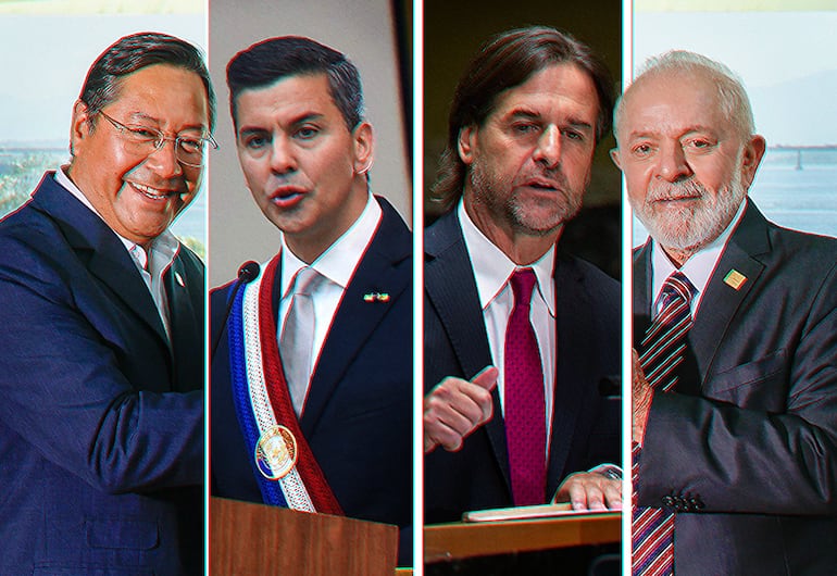 64° Cumbre del Mercosur en Asunción. Los presidentes: Luis Arce (Bolivia), Santiago Peña (Paraguay), Luis Lacalle Pou (Uruguay) y Luiz Inacio Lula Da Silva (Brasil).