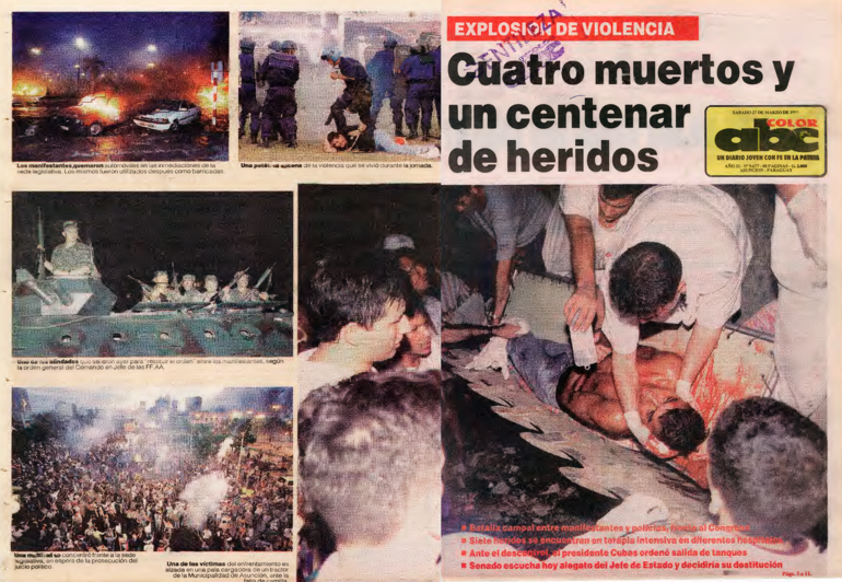 El 27 de marzo de 1999, ABC Color publicó en tu tapa y contratapa imágenes de la manifestación ciudadana en las plazas frente al Congreso. Este suceso en la historia de nuestro país pasó a conocerse como el "Marzo Paraguayo".