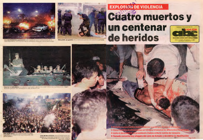 El 27 de marzo de 1999, ABC Color publicó en su tapa y contratapa imágenes de la manifestación ciudadana en las plazas frente al Congreso. Este suceso en la historia de nuestro país pasó a conocerse como el "Marzo Paraguayo".