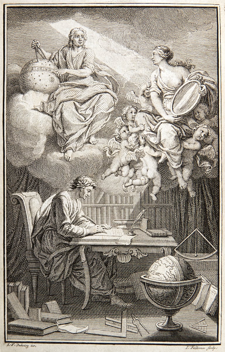 Frontispicio de "Les Élements de la Philosophie de Newton" (1738), de Voltaire