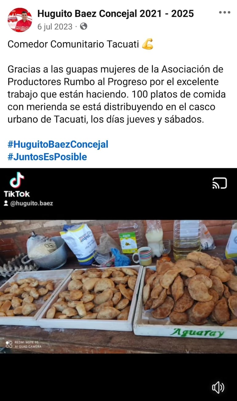 Captura de pantalla de redes del concejal en las que consta la existencia del "Comedor comunitario".